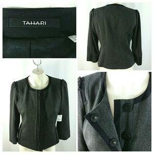 Tahari Blazer Jacket Pleated Placket Gray Size 10